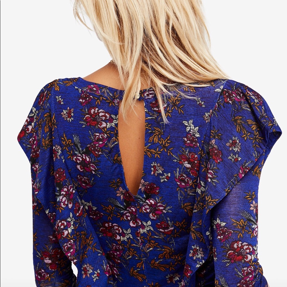 NWOT  Free People Fock Street Top Blouse Blue Ruffle SZ-Small - Picture 4 of 4